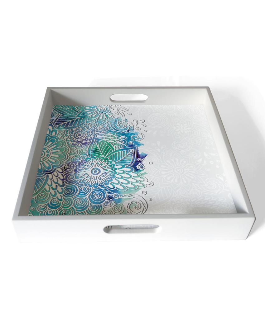 Creative Abstract Flowers Design White Serving Tray