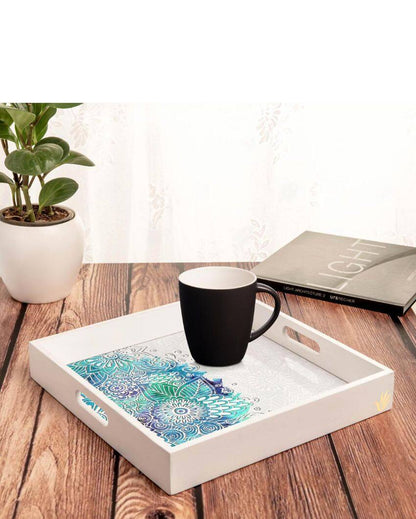 Creative Abstract Flowers Design White Serving Tray