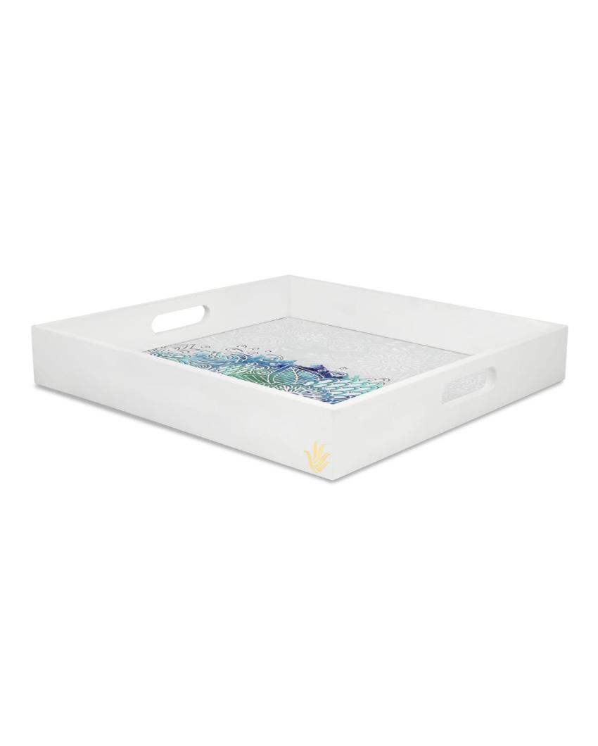 Creative Abstract Flowers Design White Serving Tray