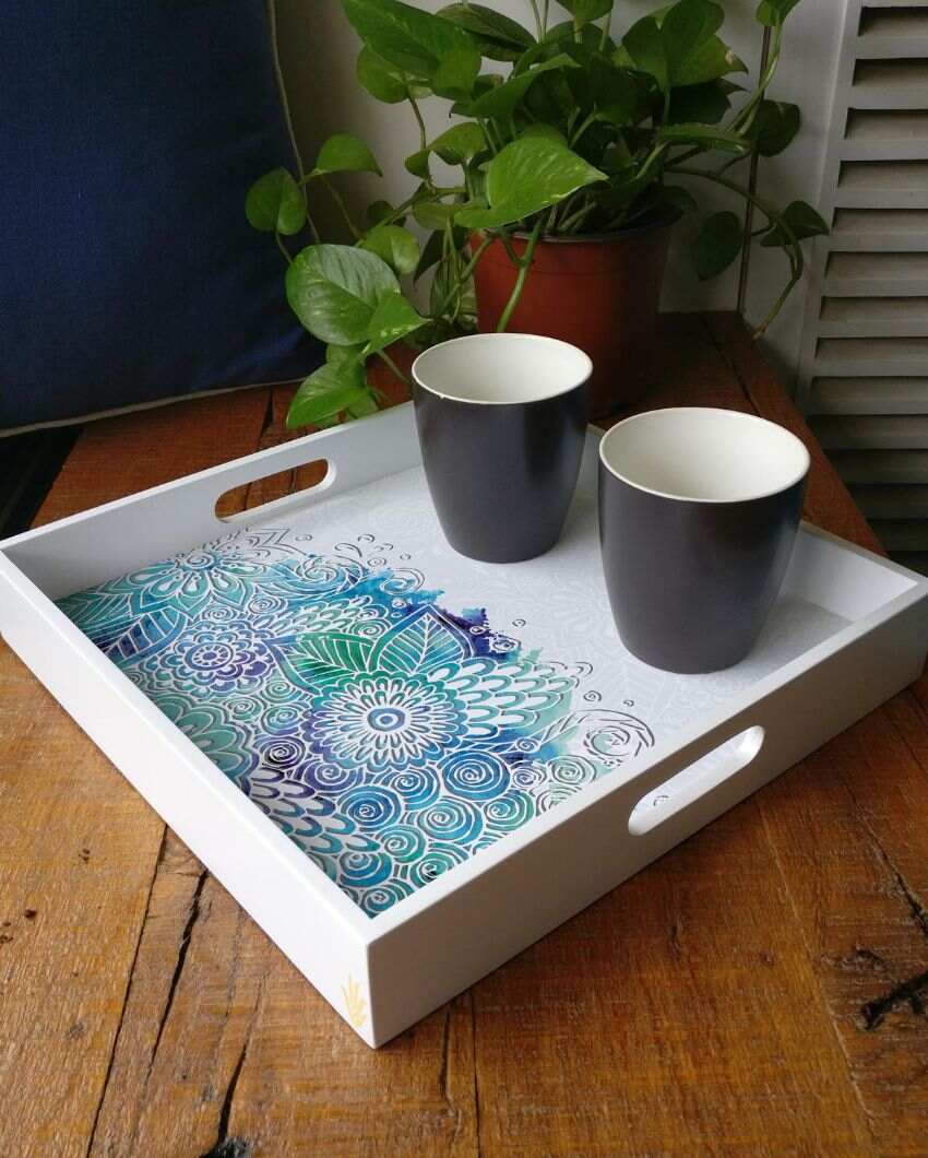 Creative Abstract Flowers Design White Serving Tray