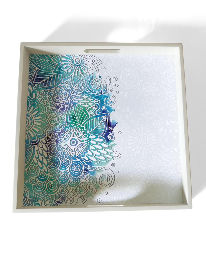 Creative Abstract Flowers Design White Serving Tray