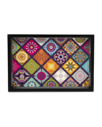 Vibrant Multi Mandala Design Multicolor Serving Tray