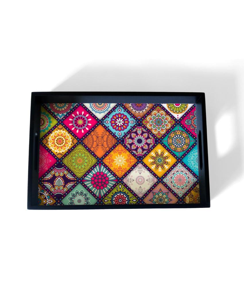 Vibrant Multi Mandala Design Multicolor Serving Tray