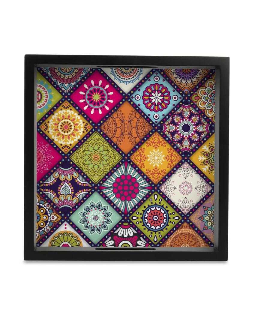 Vibrant Multi Mandala Design Multicolor Serving Tray