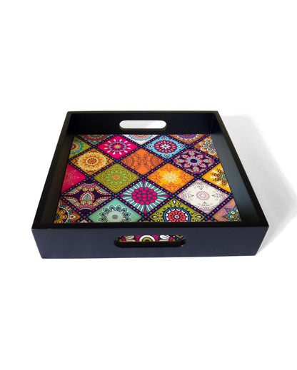 Vibrant Multi Mandala Design Multicolor Serving Tray