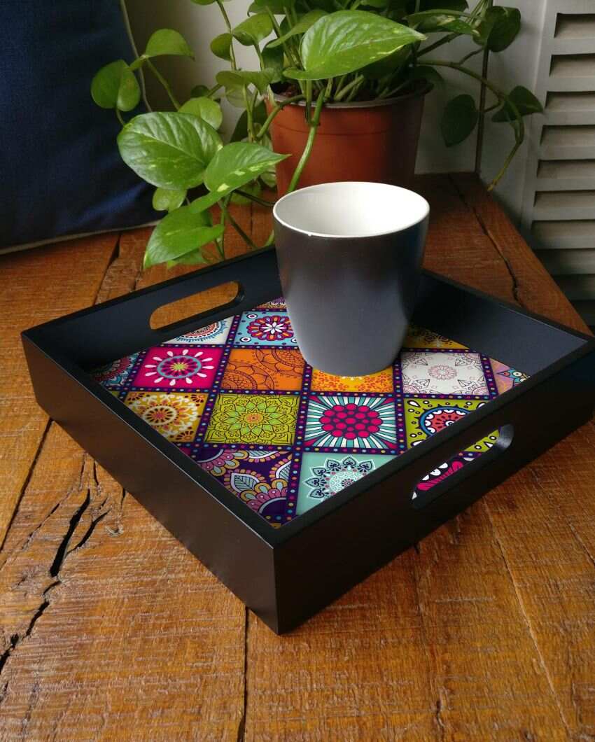 Vibrant Multi Mandala Design Multicolor Serving Tray