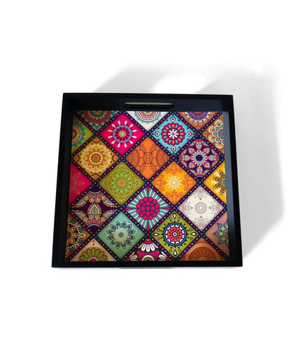 Vibrant Multi Mandala Design Multicolor Serving Tray