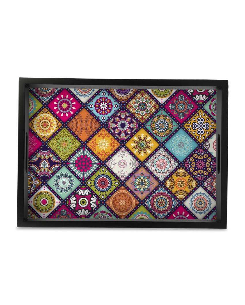 Vibrant Multi Mandala Design Multicolor Serving Tray