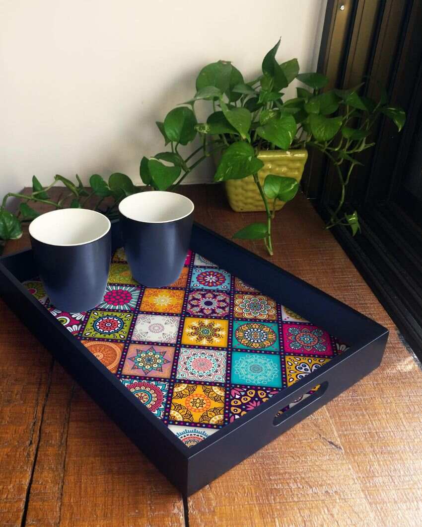 Vibrant Multi Mandala Design Multicolor Serving Tray