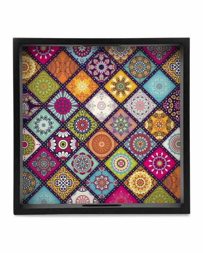 Vibrant Multi Mandala Design Multicolor Serving Tray