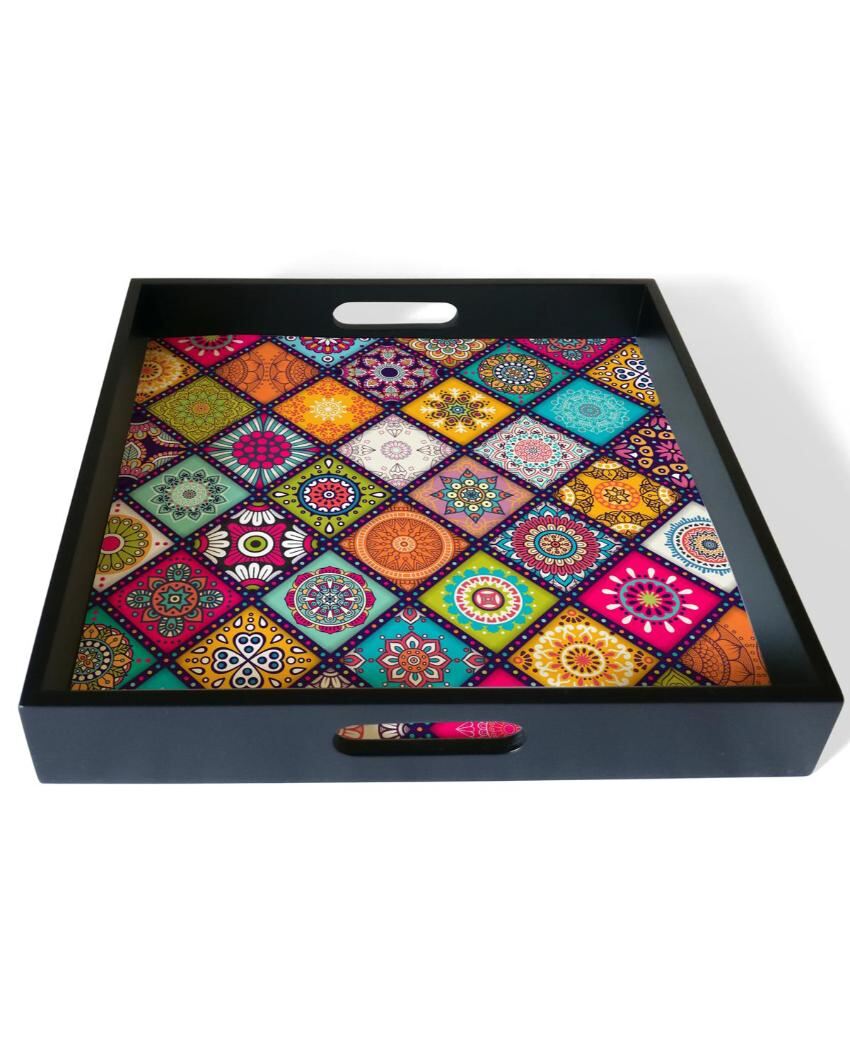 Vibrant Multi Mandala Design Multicolor Serving Tray