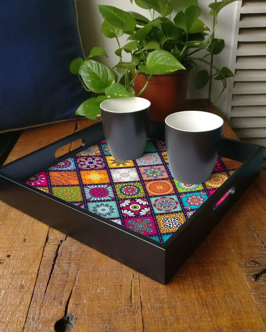 Vibrant Multi Mandala Design Multicolor Serving Tray