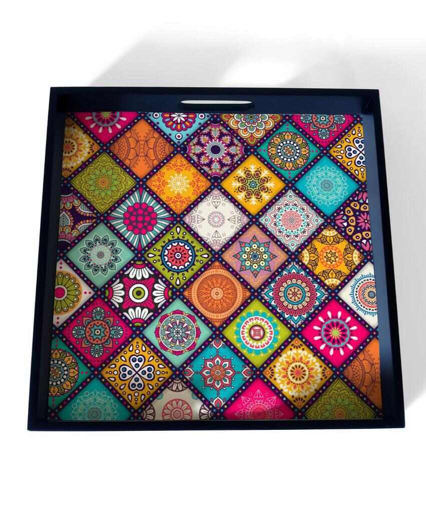 Vibrant Multi Mandala Design Multicolor Serving Tray