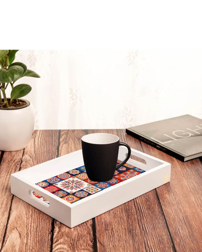 Charming Floral Tiles Design Multicolor Serving Tray