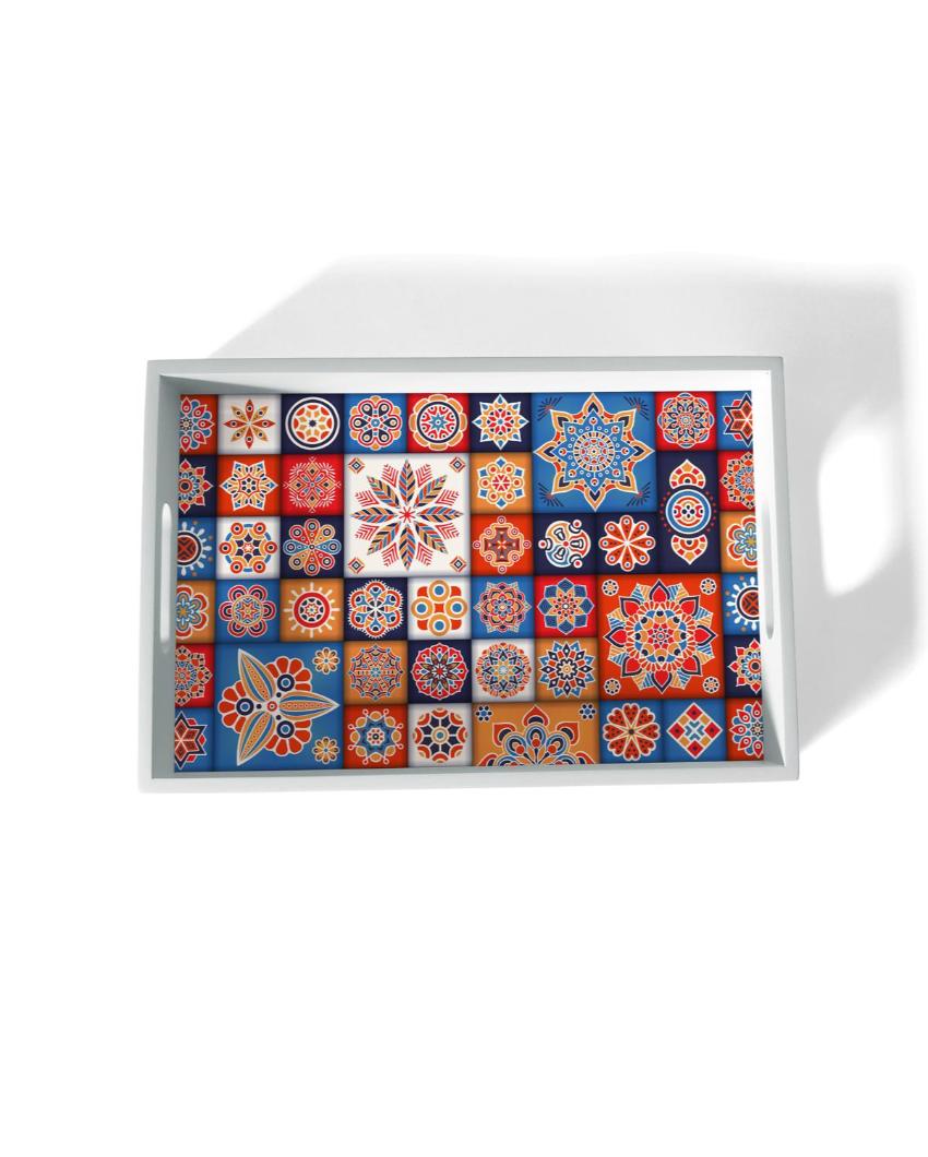 Charming Floral Tiles Design Multicolor Serving Tray