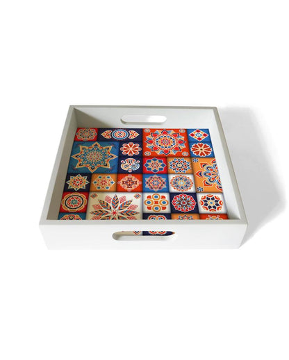 Charming Floral Tiles Design Multicolor Serving Tray