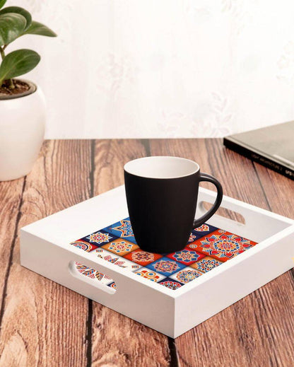 Charming Floral Tiles Design Multicolor Serving Tray