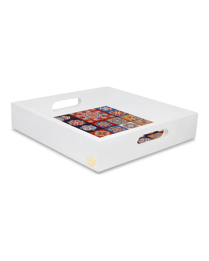 Charming Floral Tiles Design Multicolor Serving Tray