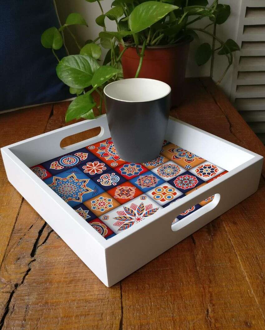 Charming Floral Tiles Design Multicolor Serving Tray