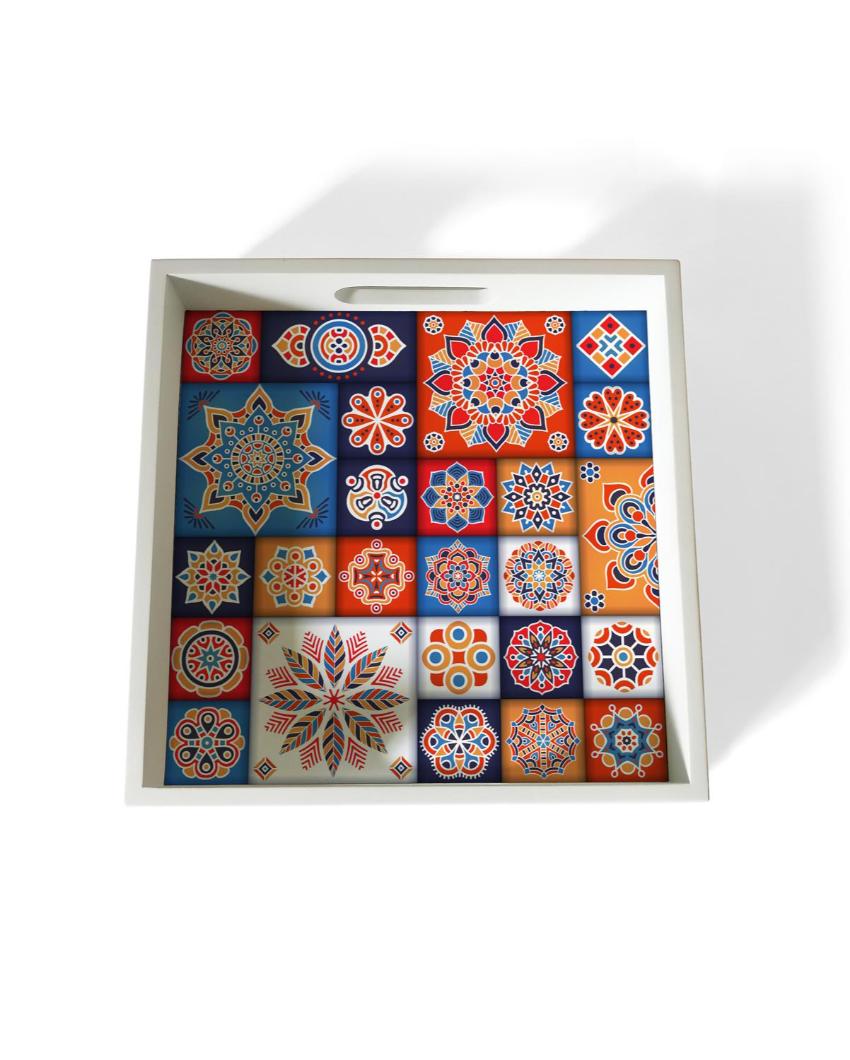 Charming Floral Tiles Design Multicolor Serving Tray