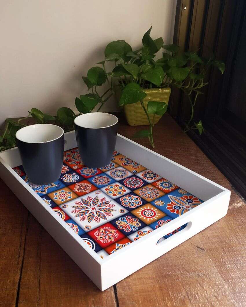 Charming Floral Tiles Design Multicolor Serving Tray