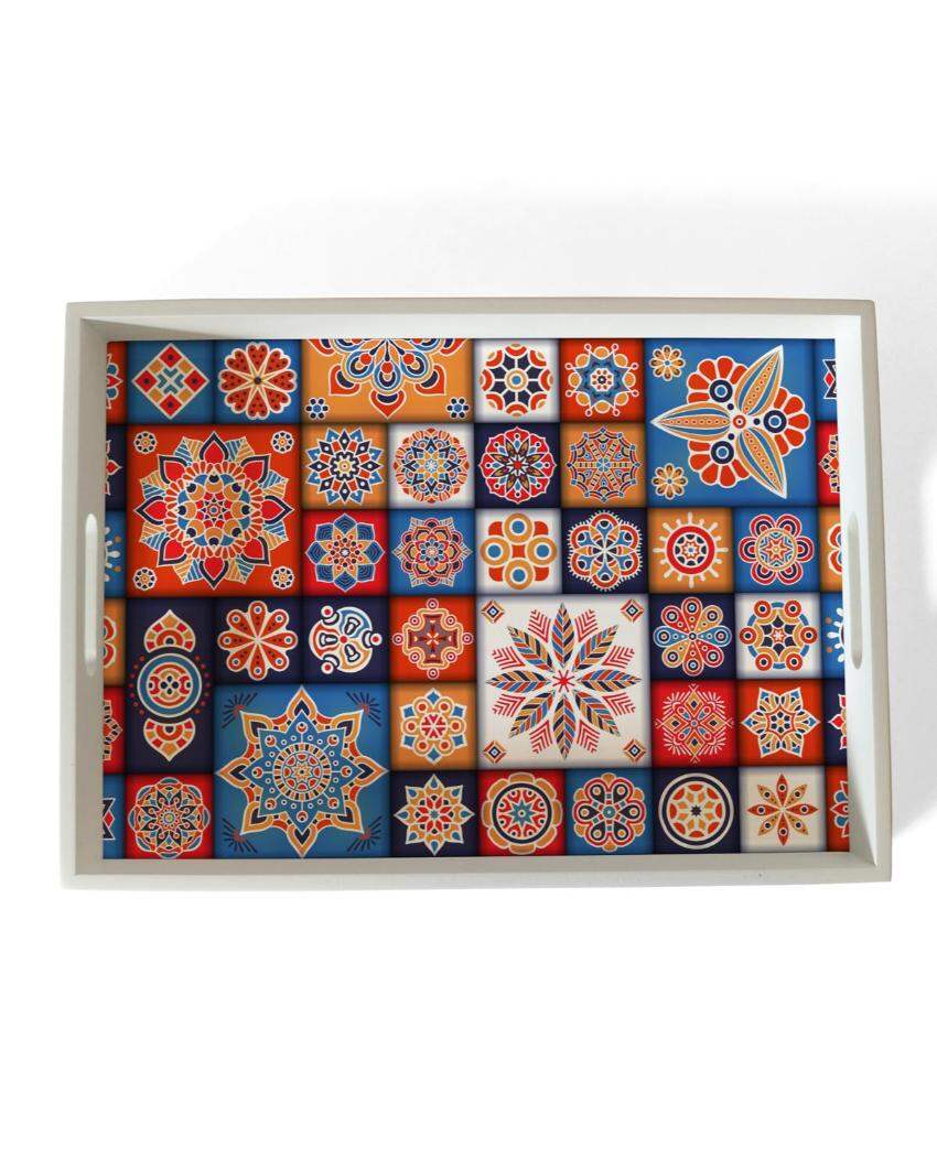 Charming Floral Tiles Design Multicolor Serving Tray