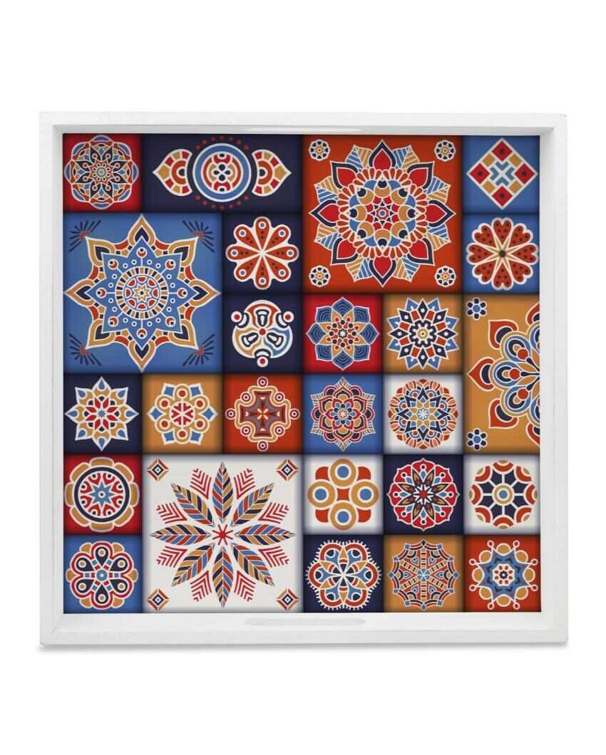 Charming Floral Tiles Design Multicolor Serving Tray