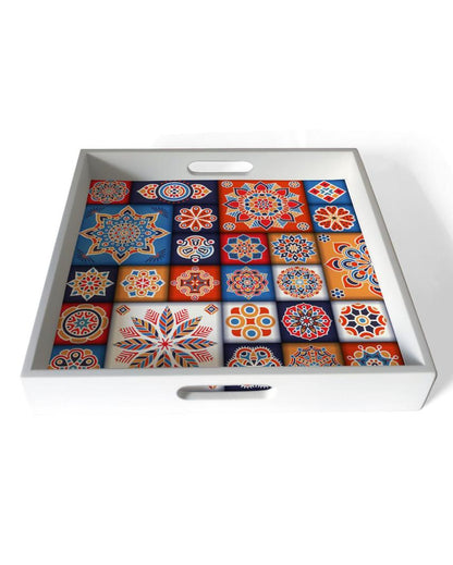 Charming Floral Tiles Design Multicolor Serving Tray