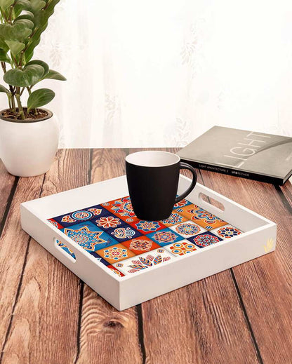 Charming Floral Tiles Design Multicolor Serving Tray