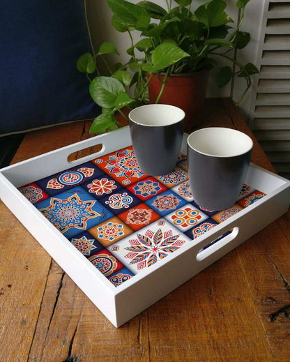 Charming Floral Tiles Design Multicolor Serving Tray