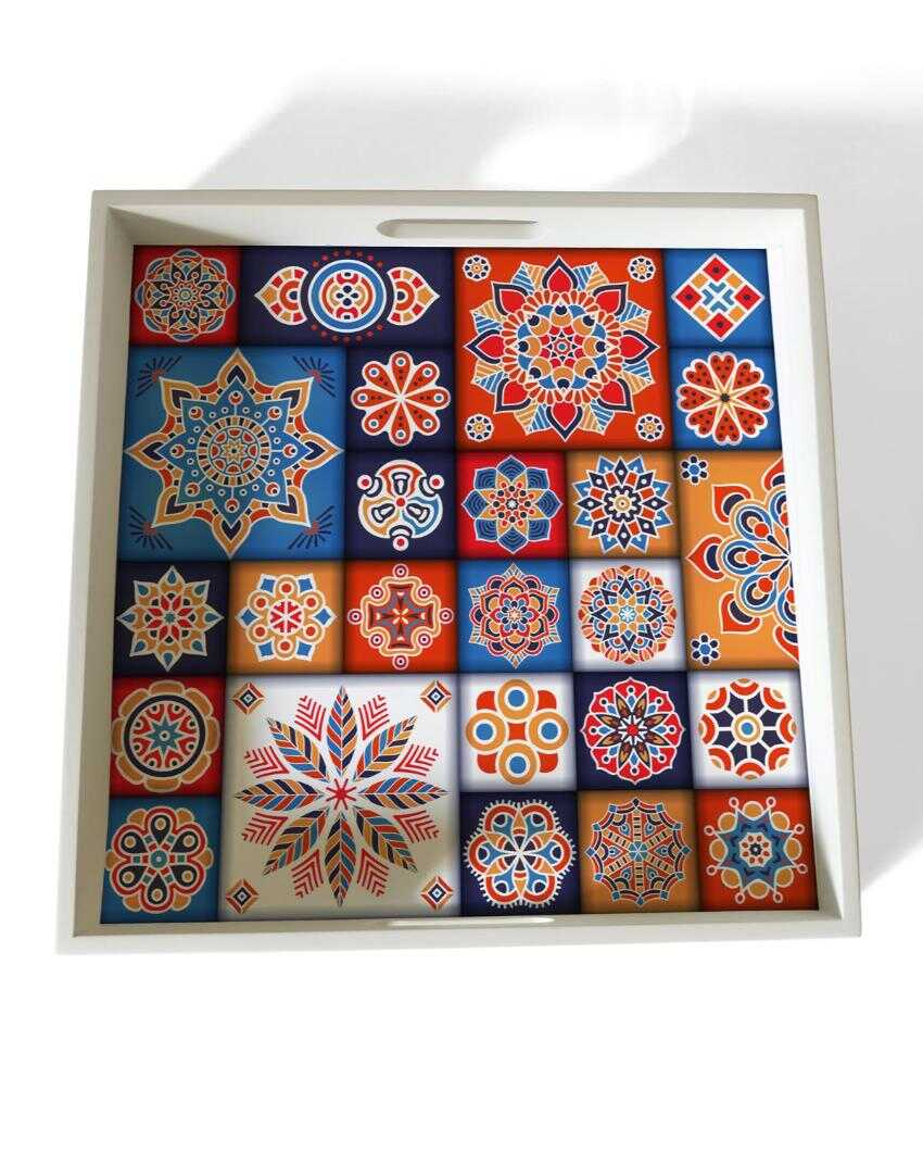 Charming Floral Tiles Design Multicolor Serving Tray