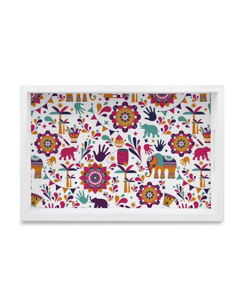 Traditional India Design Multicolor Serving Tray