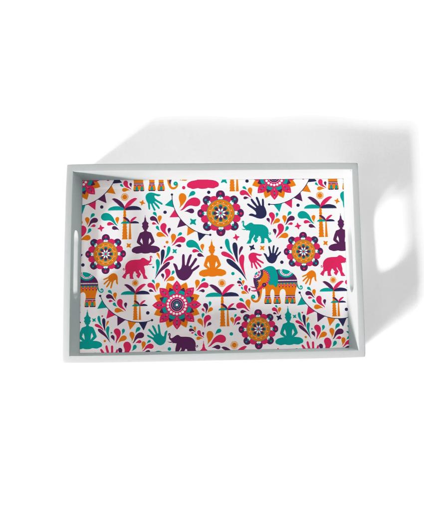 Traditional India Design Multicolor Serving Tray