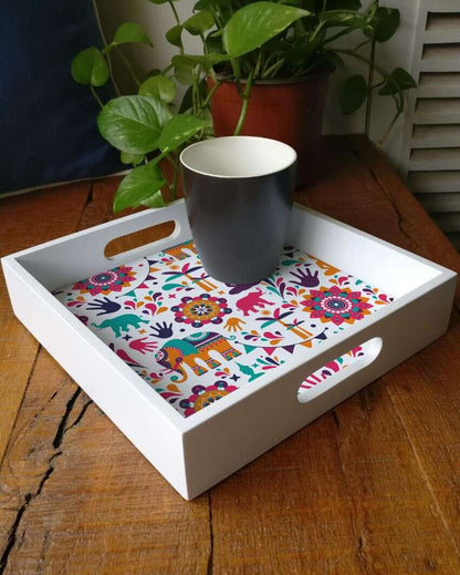 Traditional India Design Multicolor Serving Tray