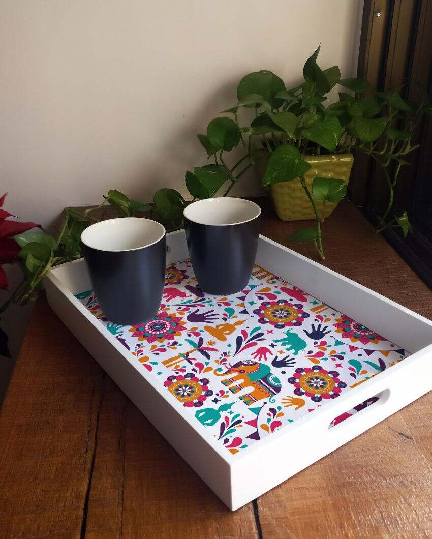 Traditional India Design Multicolor Serving Tray