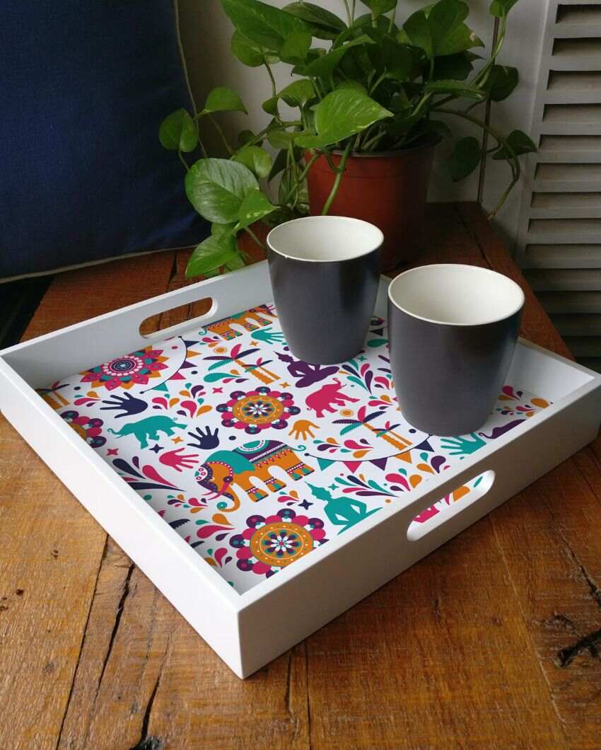 Traditional India Design Multicolor Serving Tray