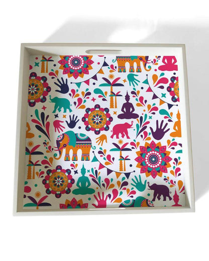 Traditional India Design Multicolor Serving Tray