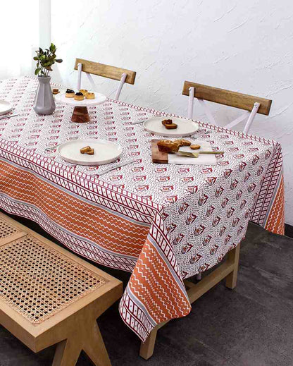 Sarovar Red Cotton Table Cover | 60 x 108 inches