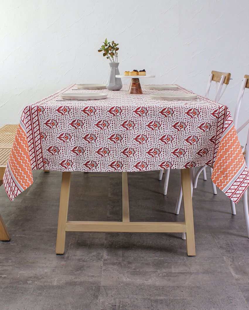 Sarovar Red Cotton Table Cover | 60 x 108 inches