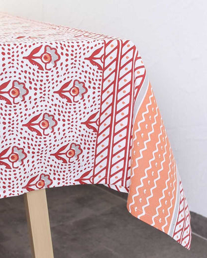 Sarovar Red Cotton Table Cover | 60 x 108 inches