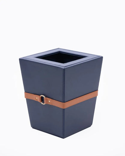 Banded Vegan Leather Dustbin | 8 x 8 x 10 inches