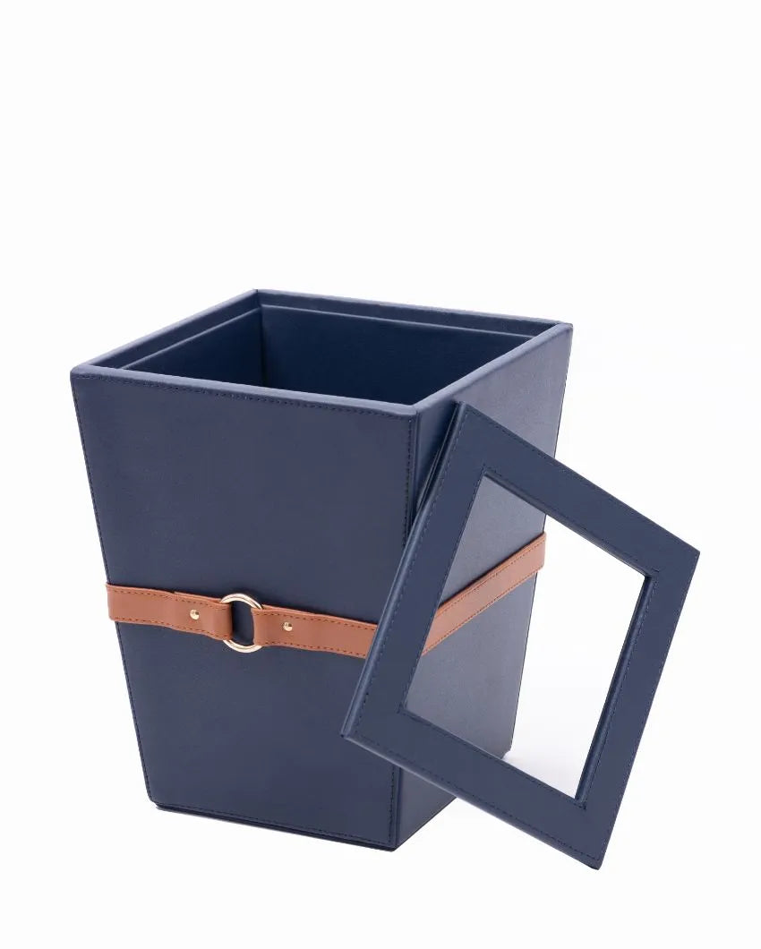 Banded Vegan Leather Dustbin | 8 x 8 x 10 inches