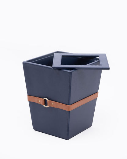 Banded Vegan Leather Dustbin | 8 x 8 x 10 inches