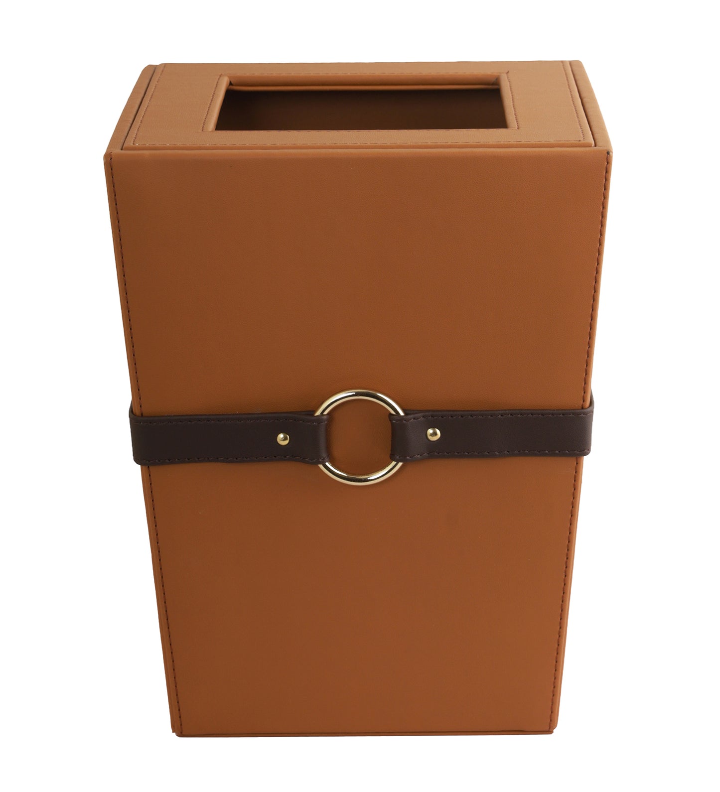 Banded Vegan Leather Dustbin | 8 x 8 x 10 inches