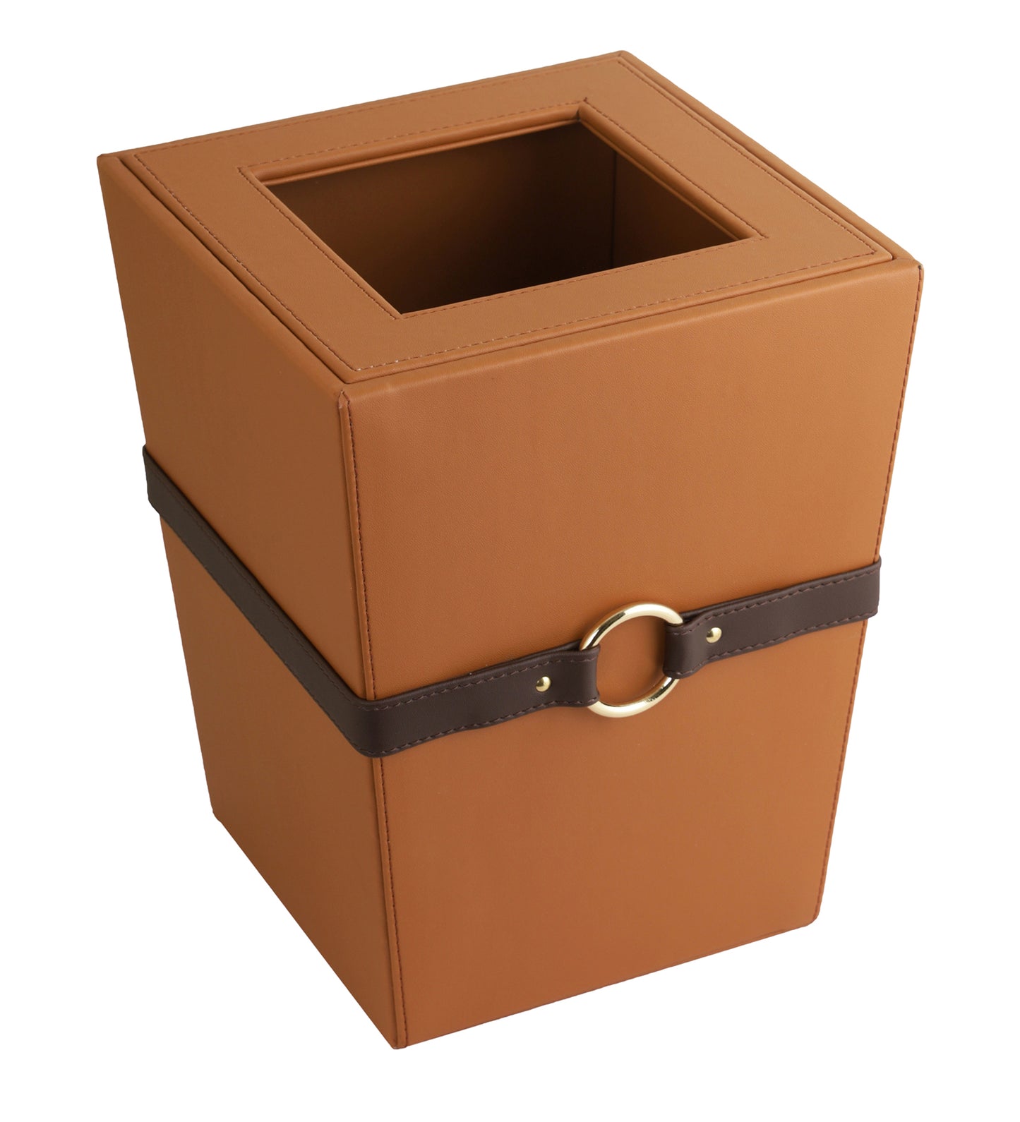 Banded Vegan Leather Dustbin | 8 x 8 x 10 inches