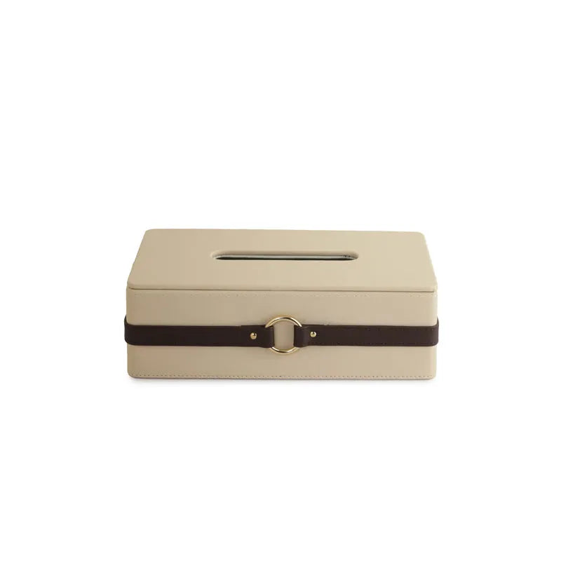 Banded Tissue Box Beige