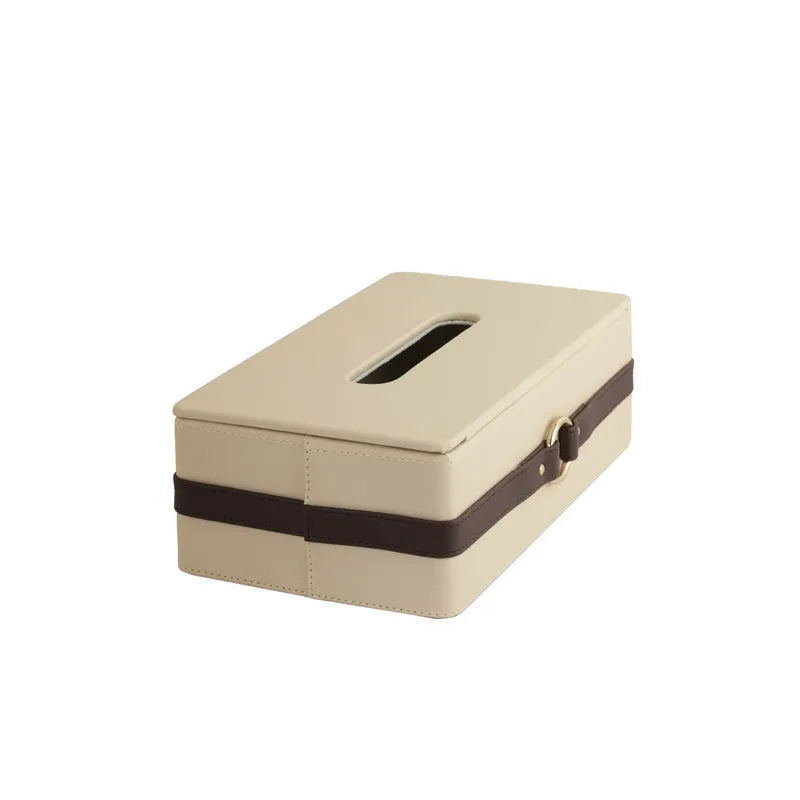 Banded Tissue Box Beige