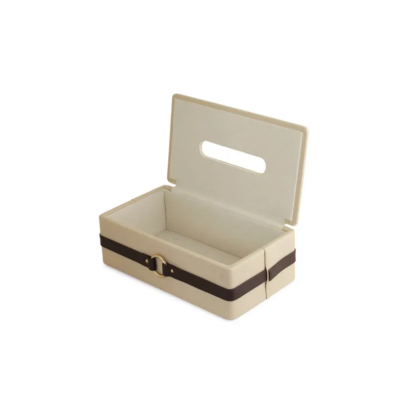 Banded Tissue Box Beige