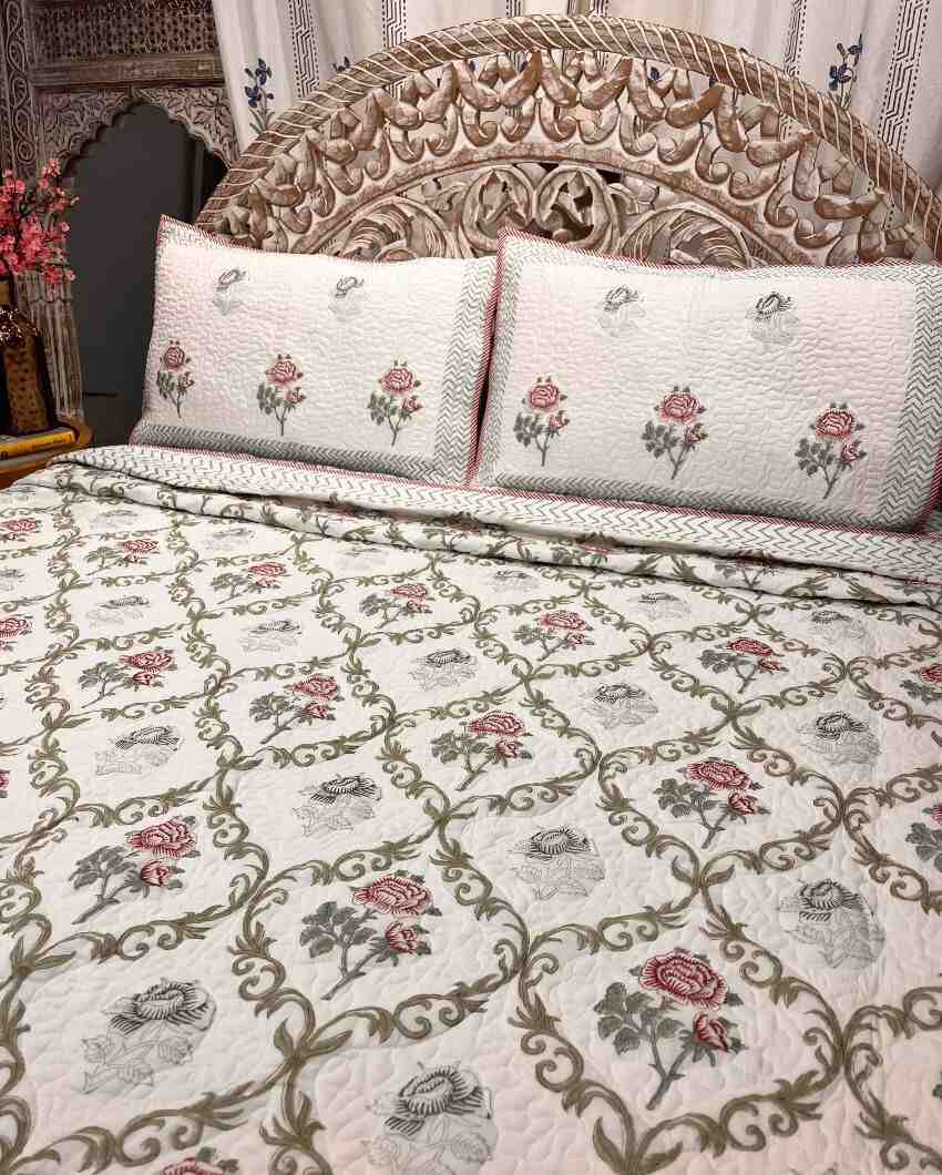 Ambrose Hand Block Mulmul Cotton Bedcover Set | 90 x 108 inches