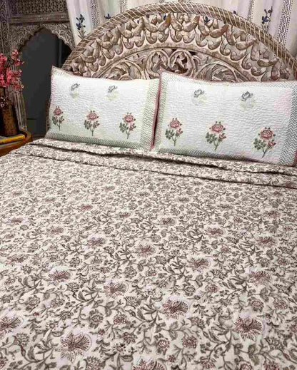 Ambrose Hand Block Mulmul Cotton Bedcover Set | 90 x 108 inches